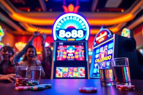 Cara Memaksimalkan Pengalaman Bermain di bos88 slot untuk Pemula Menggoda pemain baru untuk mencoba bos88 slot dengan mesin slot berwarna cerah dan latar belakang kasino yang meriah.