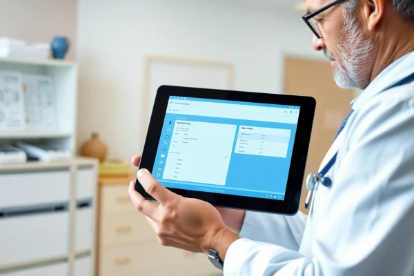 Streamlined interface of eprescribing software for small practices showcased in a modern healthcare environment.