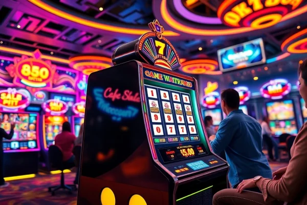 Rasakan keseruan qqmacan slot dengan mesin slot berwarna-warni dan pemain yang antusias.
