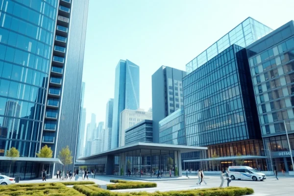 Architektur visualisierung eines modernen Gebäudes in urbaner Umgebung mit realistischer Darstellung.