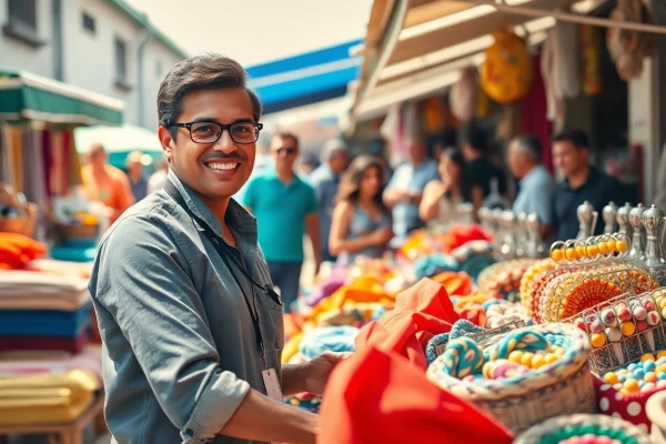 Learn how to sell on Jirle with an engaging marketplace visual, featuring a lively selling atmosphere.