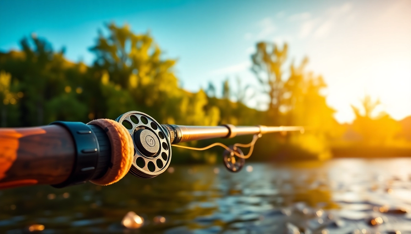 Cast your line with a premium Fly fishing combo showcased beside a tranquil river landscape.